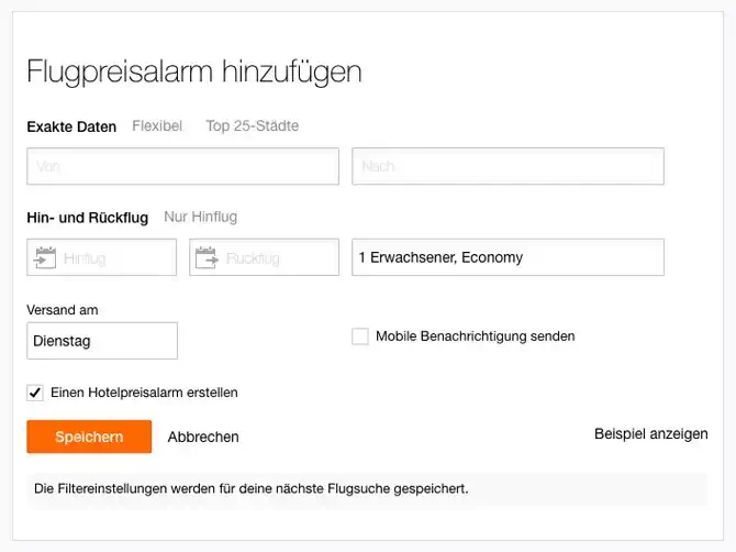 KAYAK flugpreisalarm