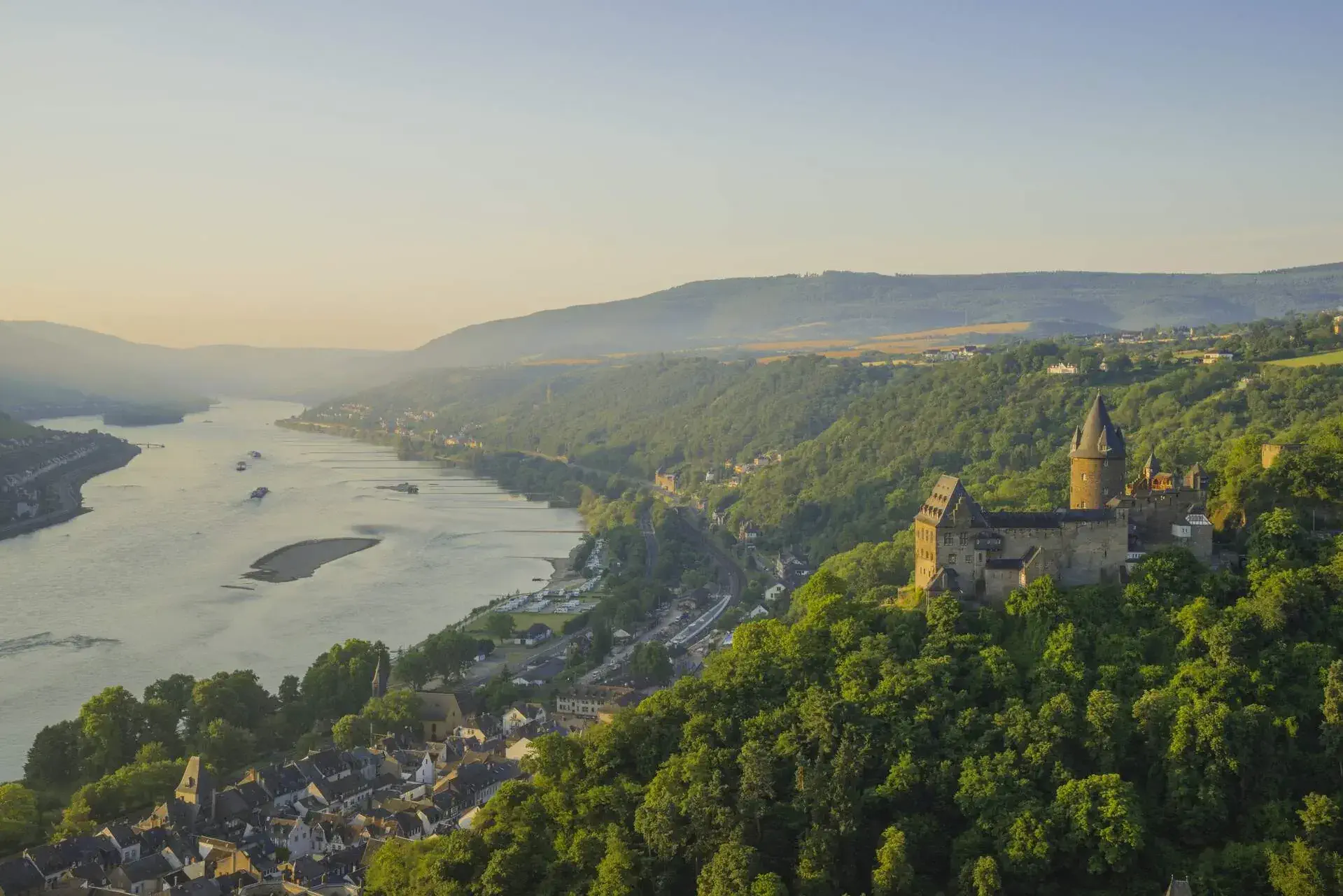 View of the Castle of Rheinsteig and the River