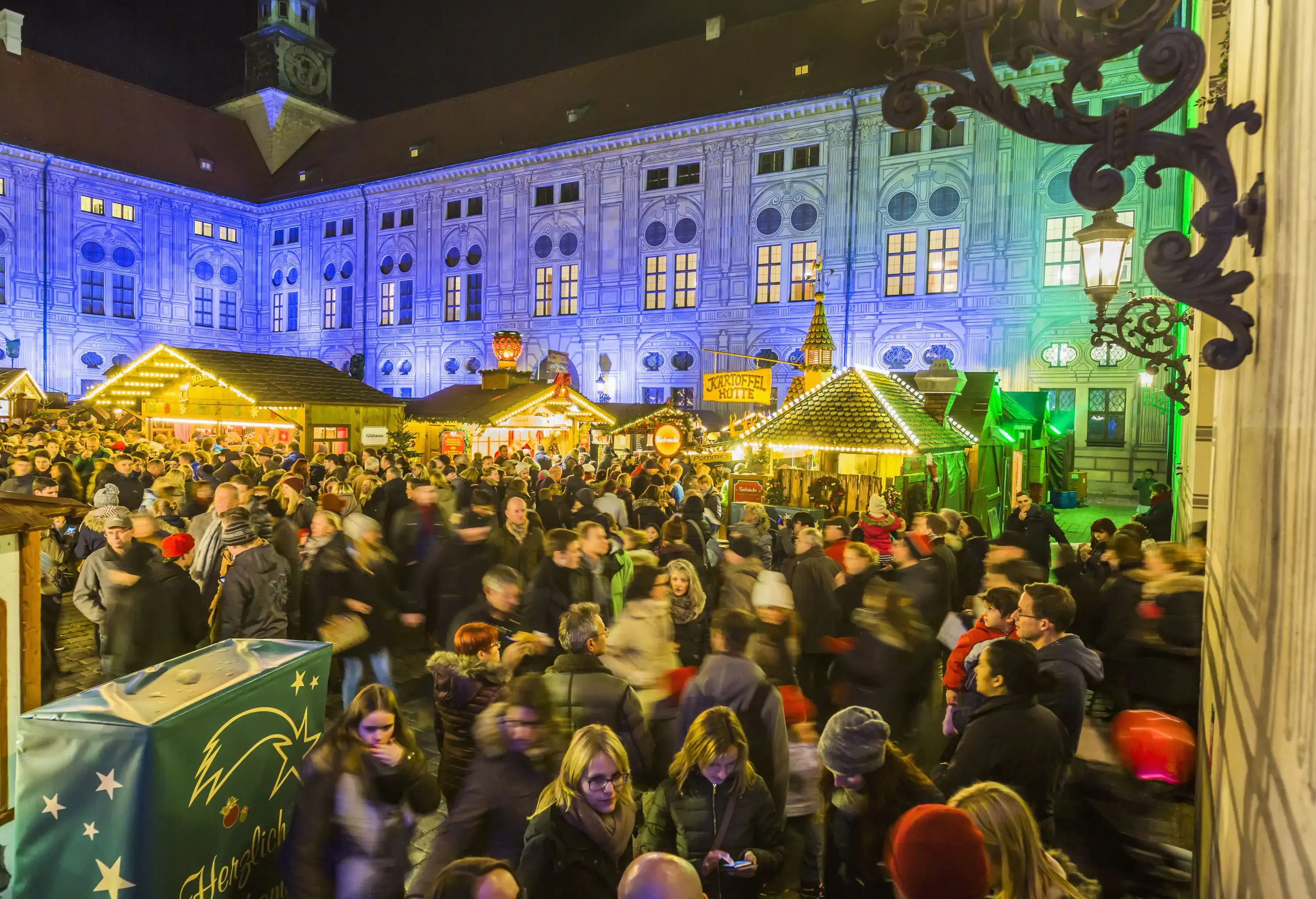 A line of shoppers formed outside the festively decorated shops.