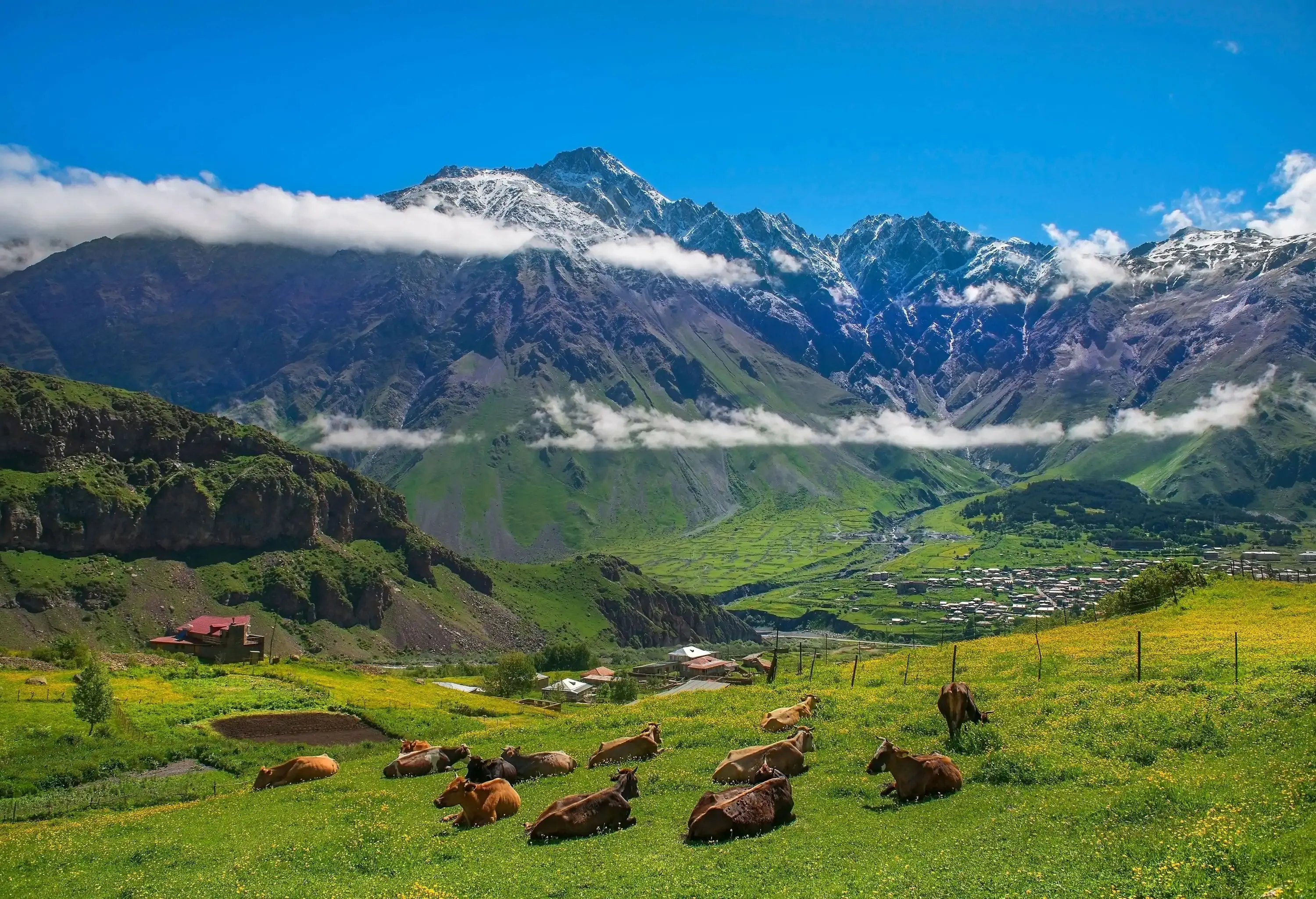 magnificent mountain landscape in the Caucasus Mountains, Kazbegi region, Georgia