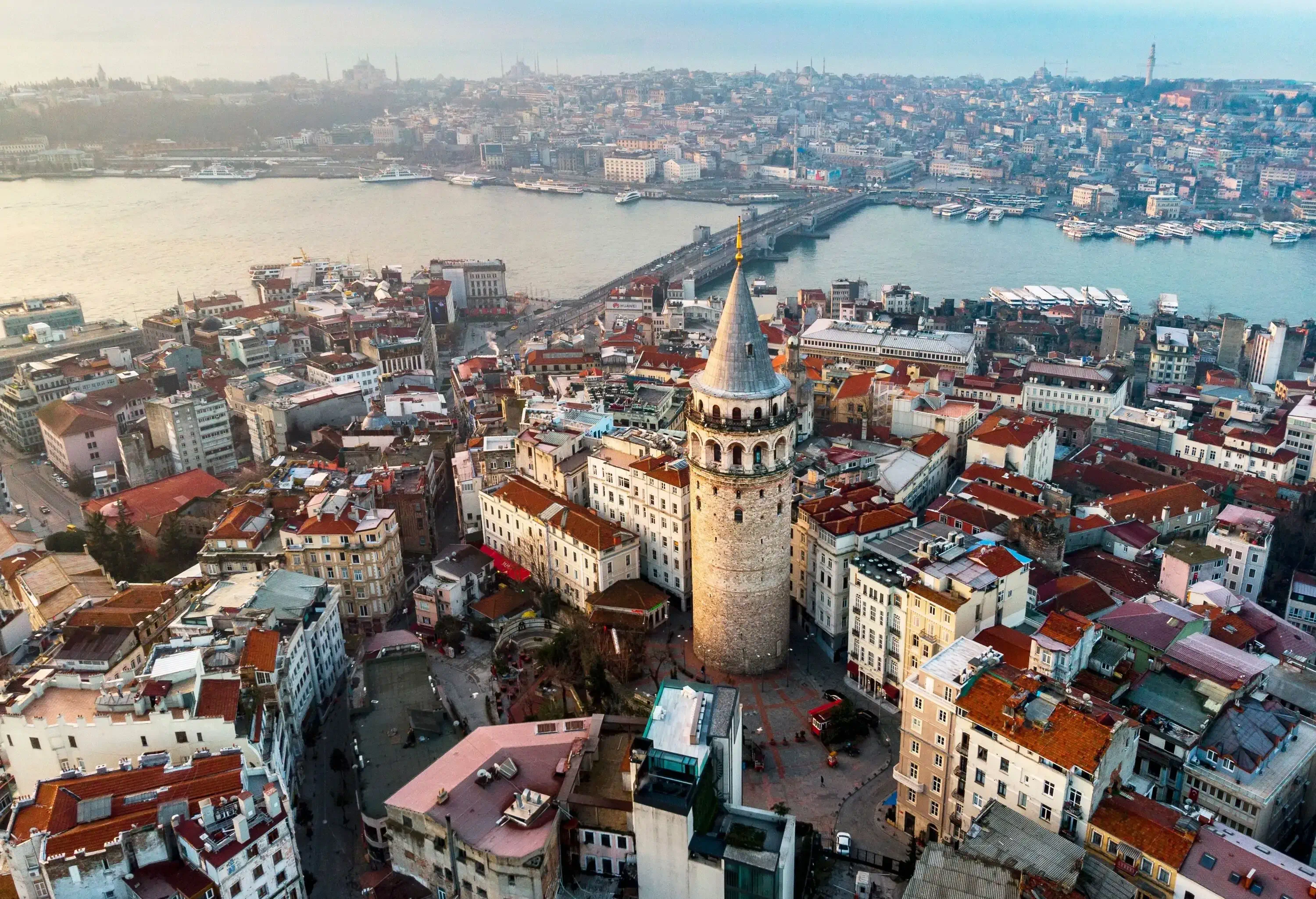 Aerial view of old city by a river