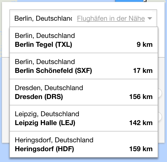Einfach Flughafen (und Umgebung auswählen) und günstige Flüge finden