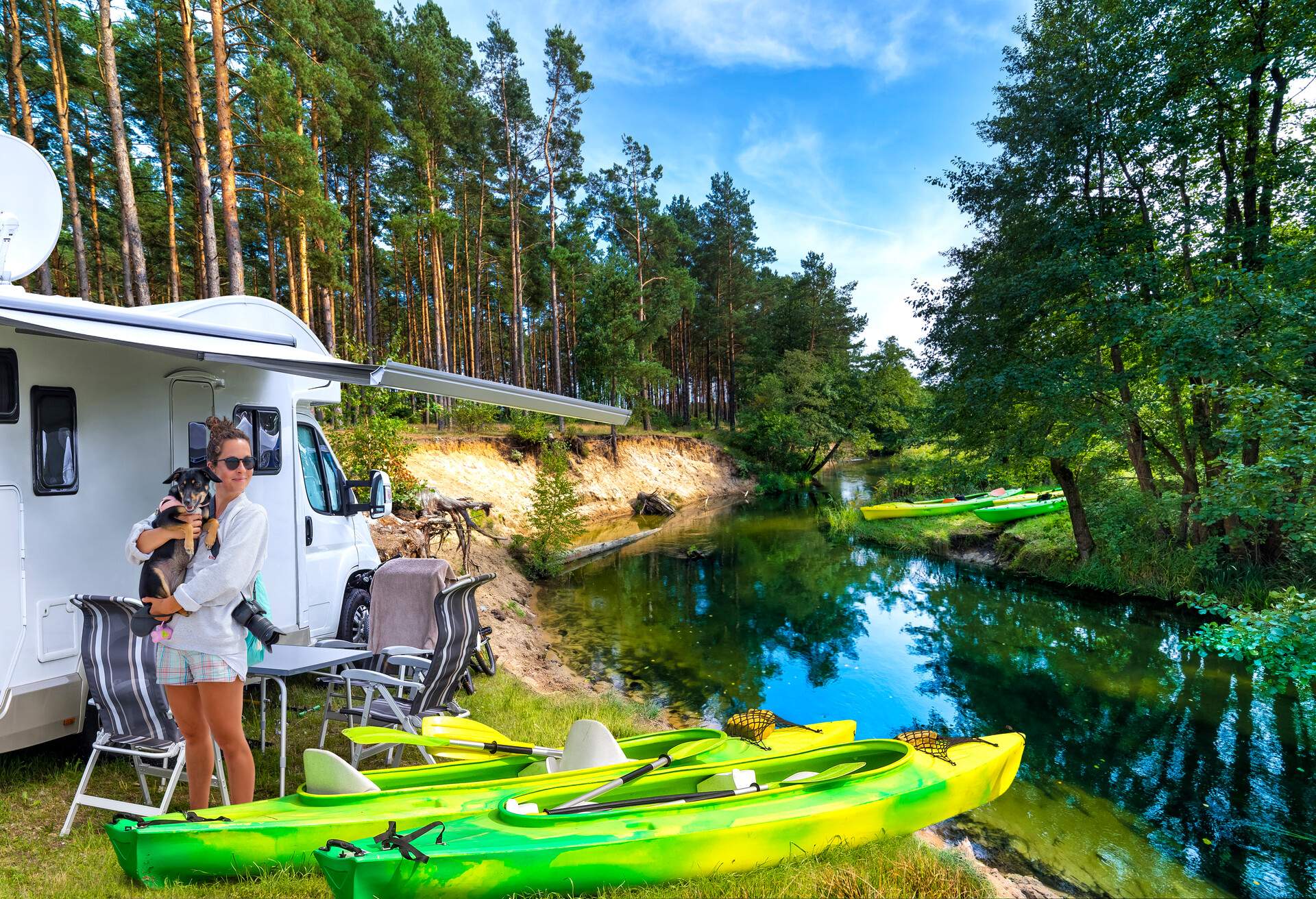 Holiday with a canoe in Wda river, Kashubian region, Poland