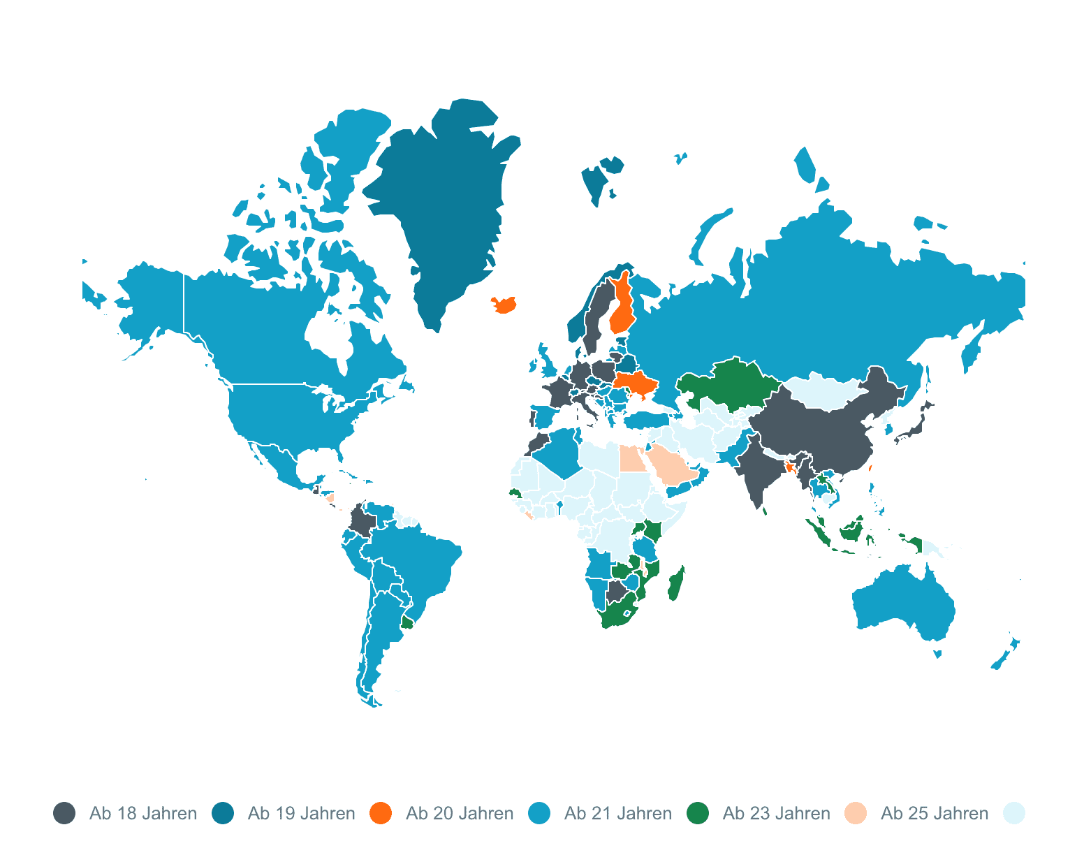 map of the age requirement to rent a car in the world