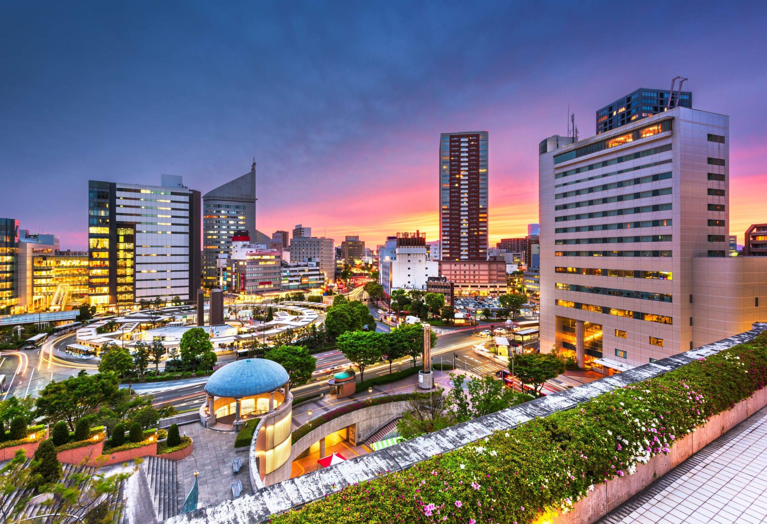 Hamamatsu City, Shizuoka, Japan downtown skyline at twilight.