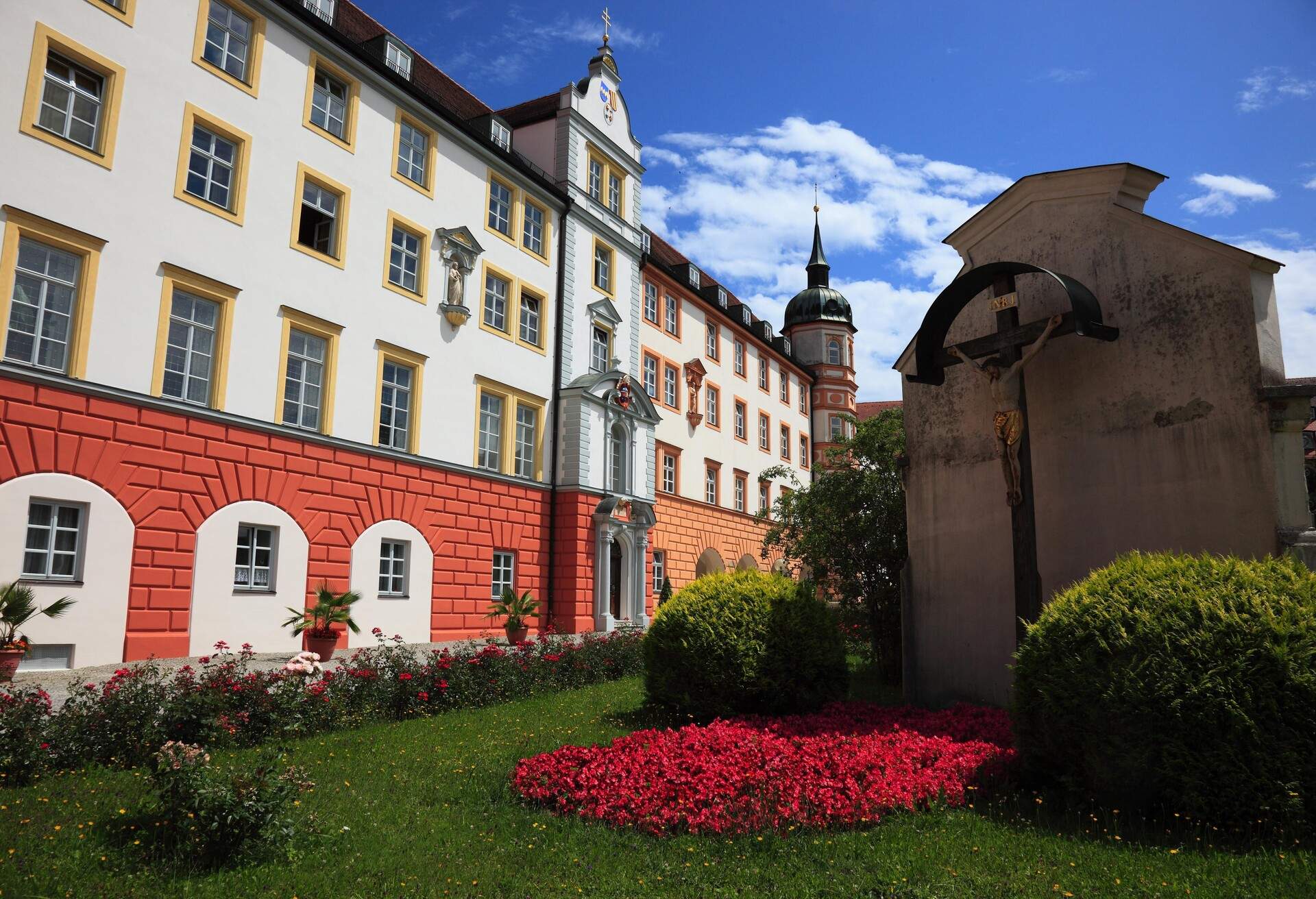 Exterior altar, Scheyern Monastery, Abbey of the Bavarian Benedictine Congregation, dedicated to the Holy Cross and the Assumption of Mary, Scheyern, Pfaffenhofen an der Ilm District, Bavaria, Germany.