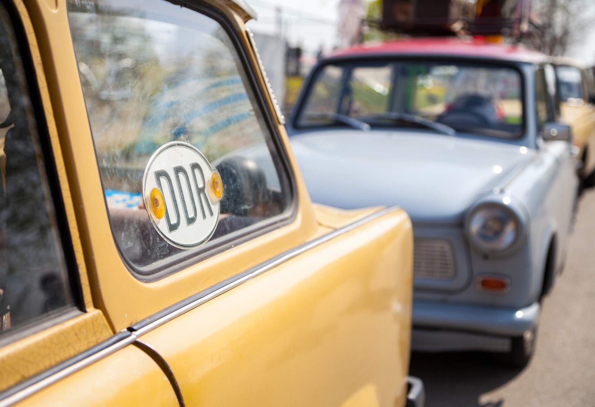 Closeup view of classic german Trabant cars.