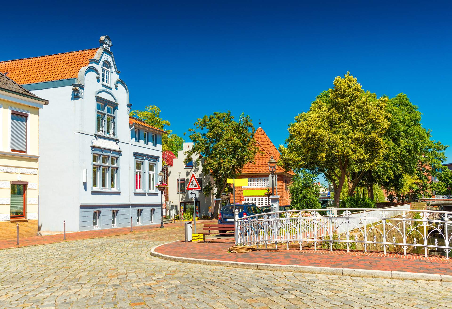 View of a street in Buxtehude, a small German town.