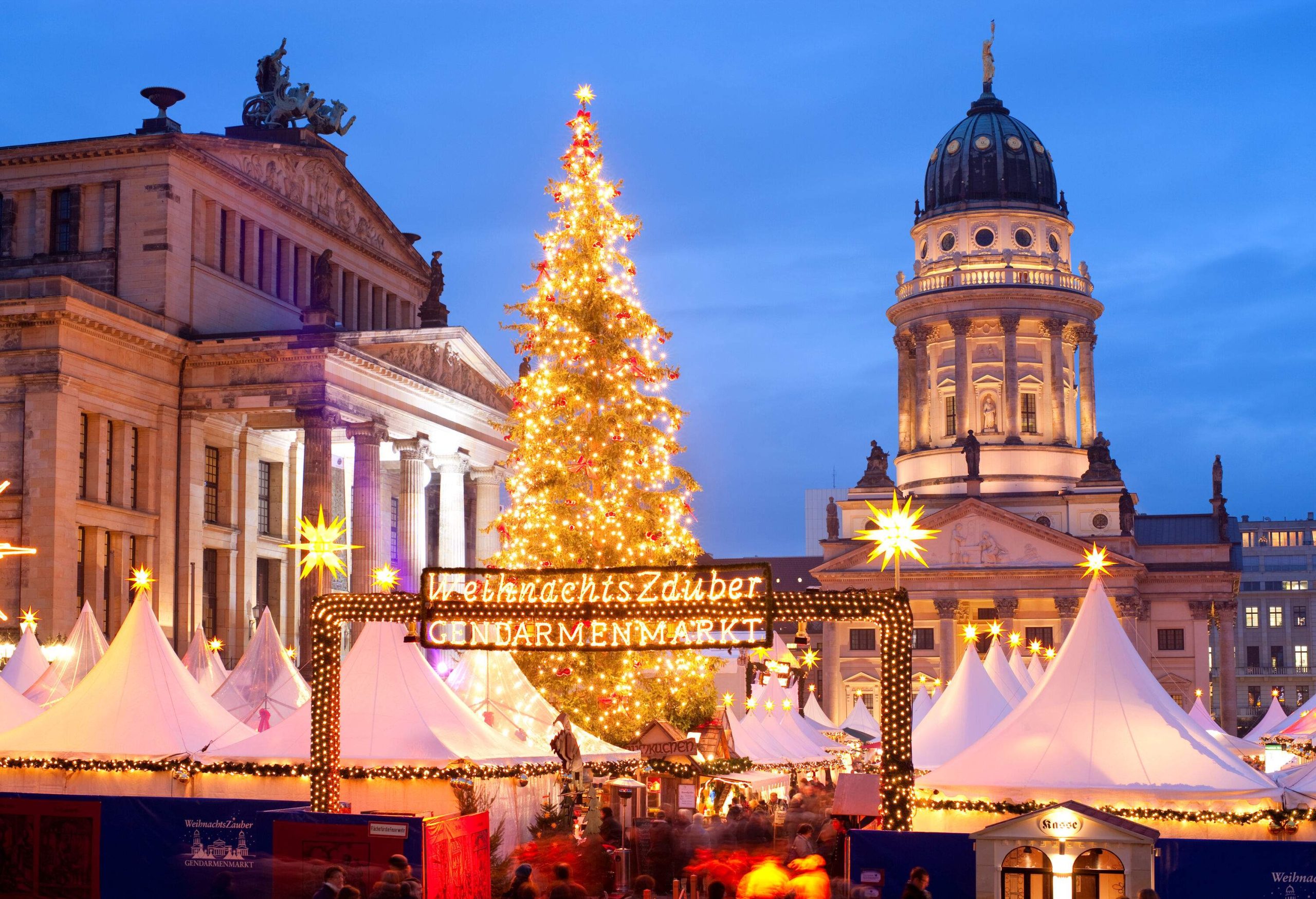 christmas markets with tents on the Gendarmenmarkt, Berlin, Germany
