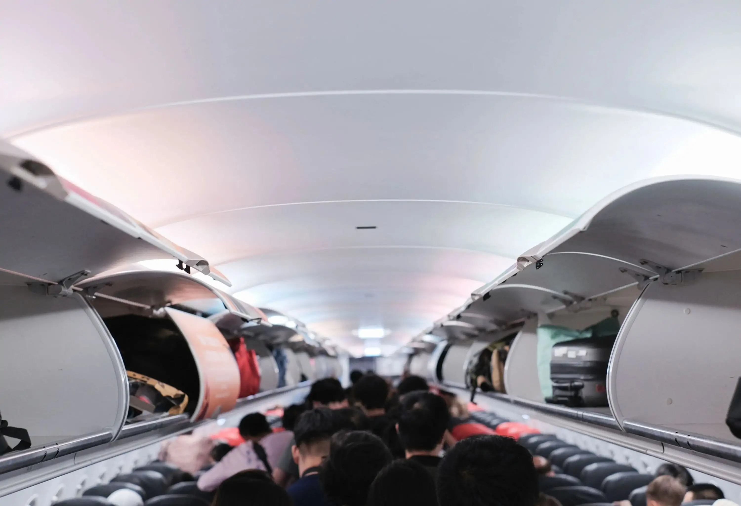 Overhead cabin bags storage on a plane