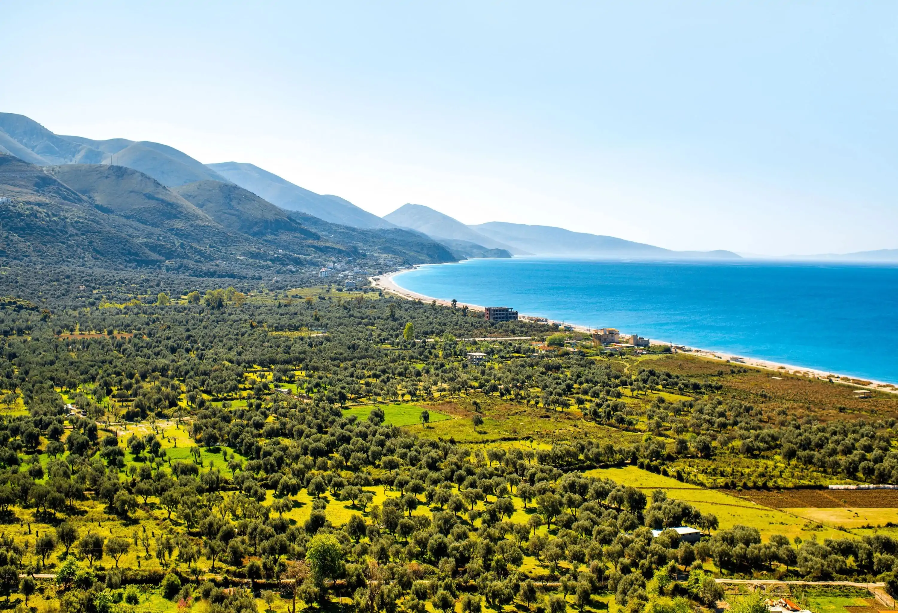 View of the waterfron of Borsh beach in Albania