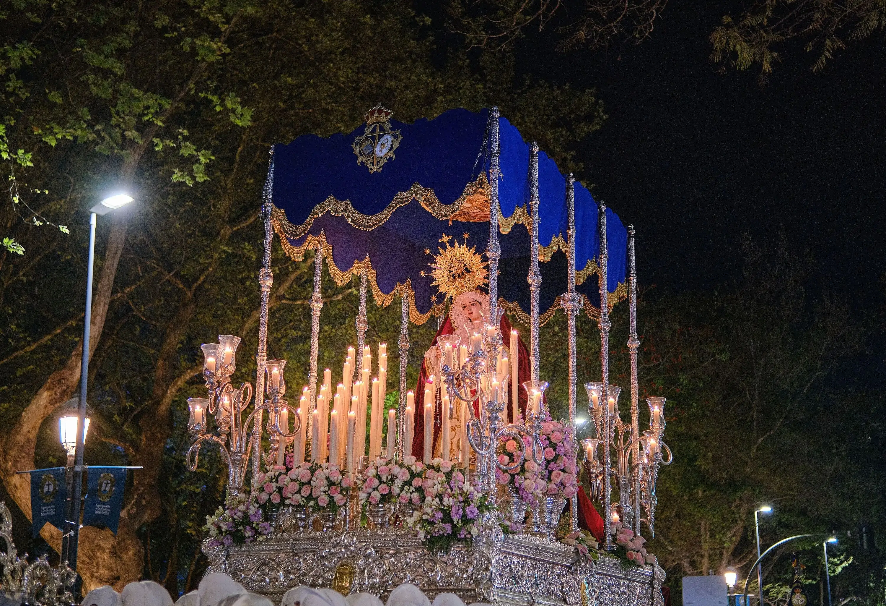 Semana santa procession, thrones and nazarenos, Malaga, Spain