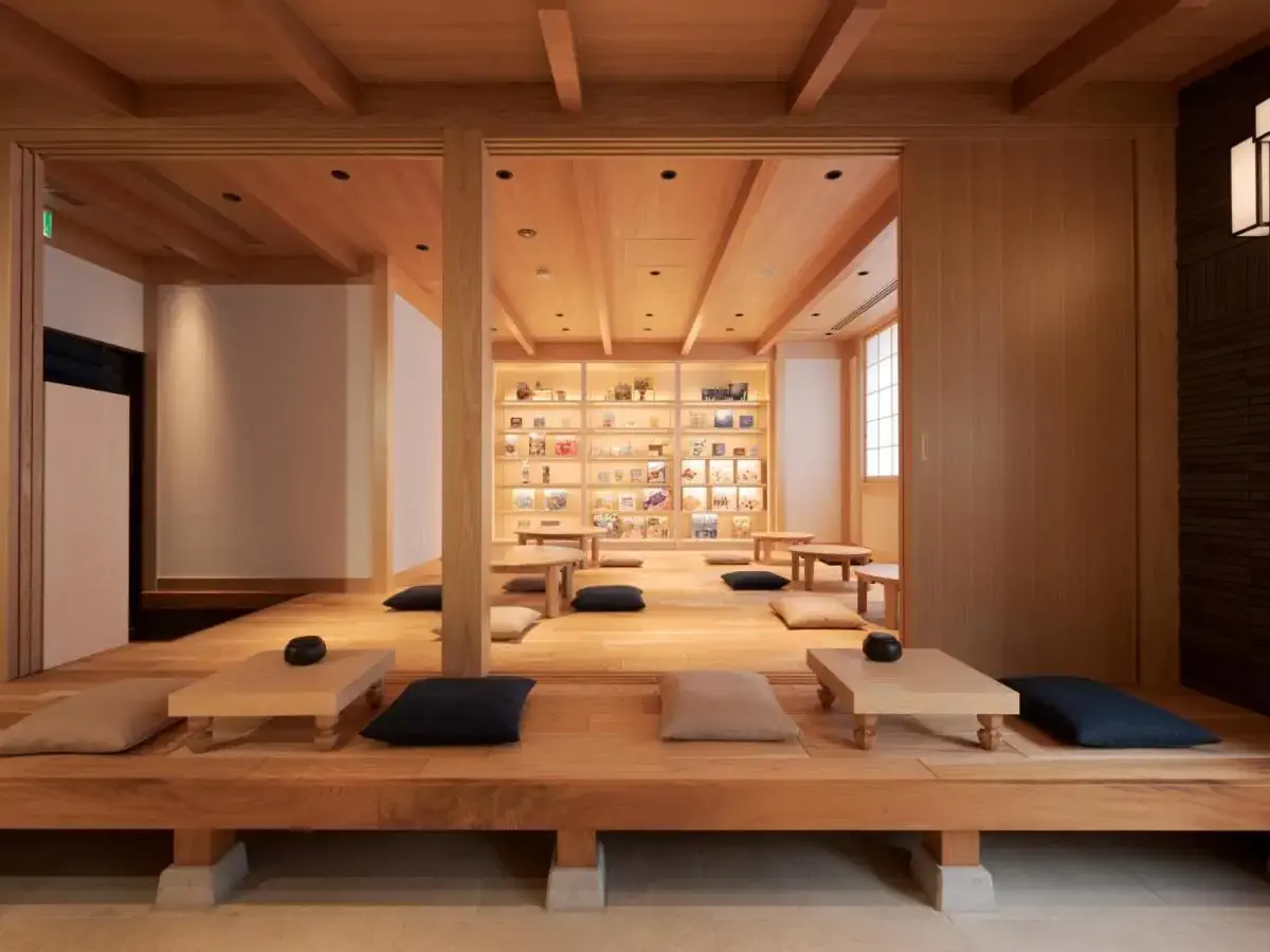 Restaurant of japanese hotel with wooden structures
