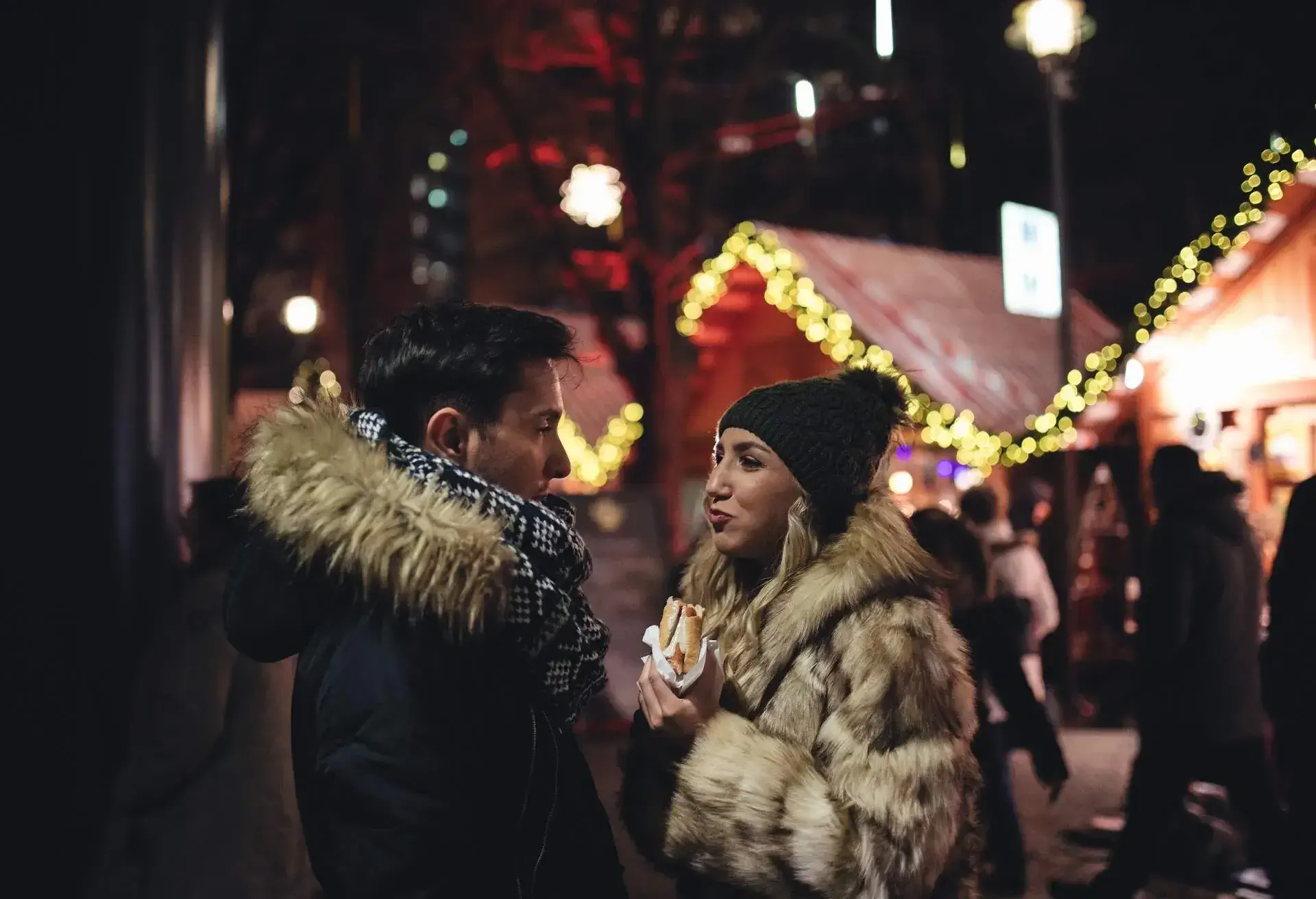 Cheerful couple in love enjoying Berlin at Christams season
