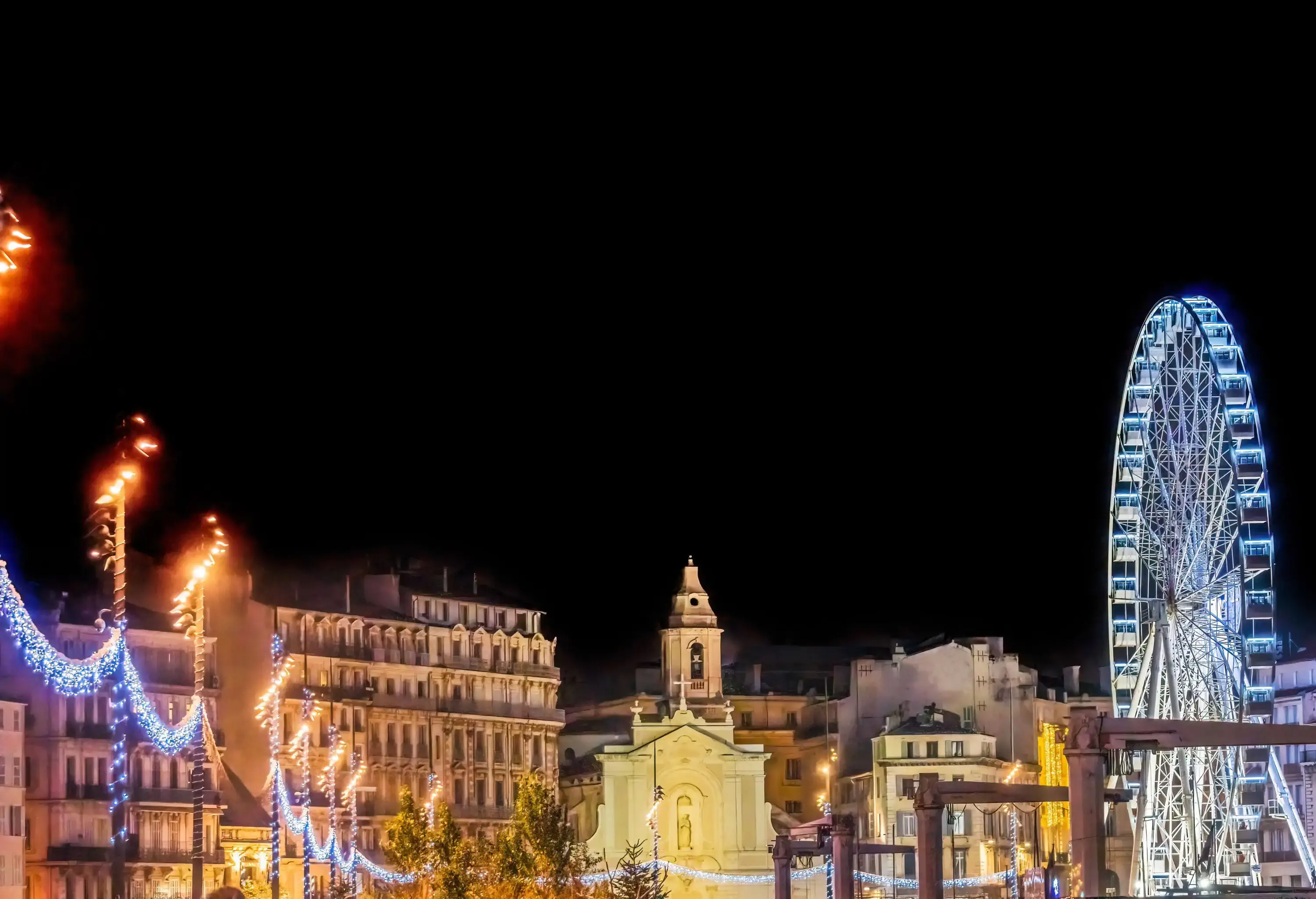 Saint Ferreol Church Christmas Ferris Wheel Marseille Cityscape Overview Apartment Buildings Marseille Cote d'Azur France