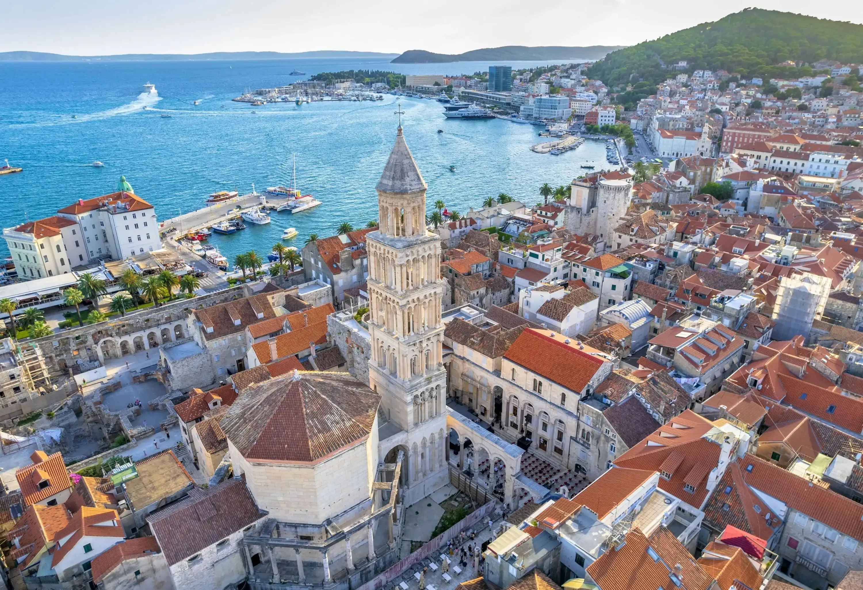 Aerial view of an old city by the sea