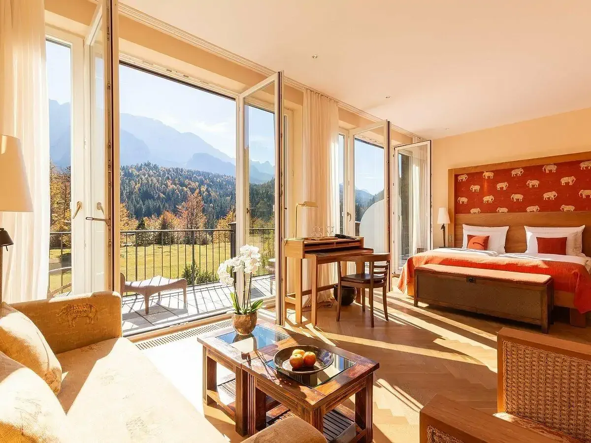 Luxury wellness hotel with view onto a hill