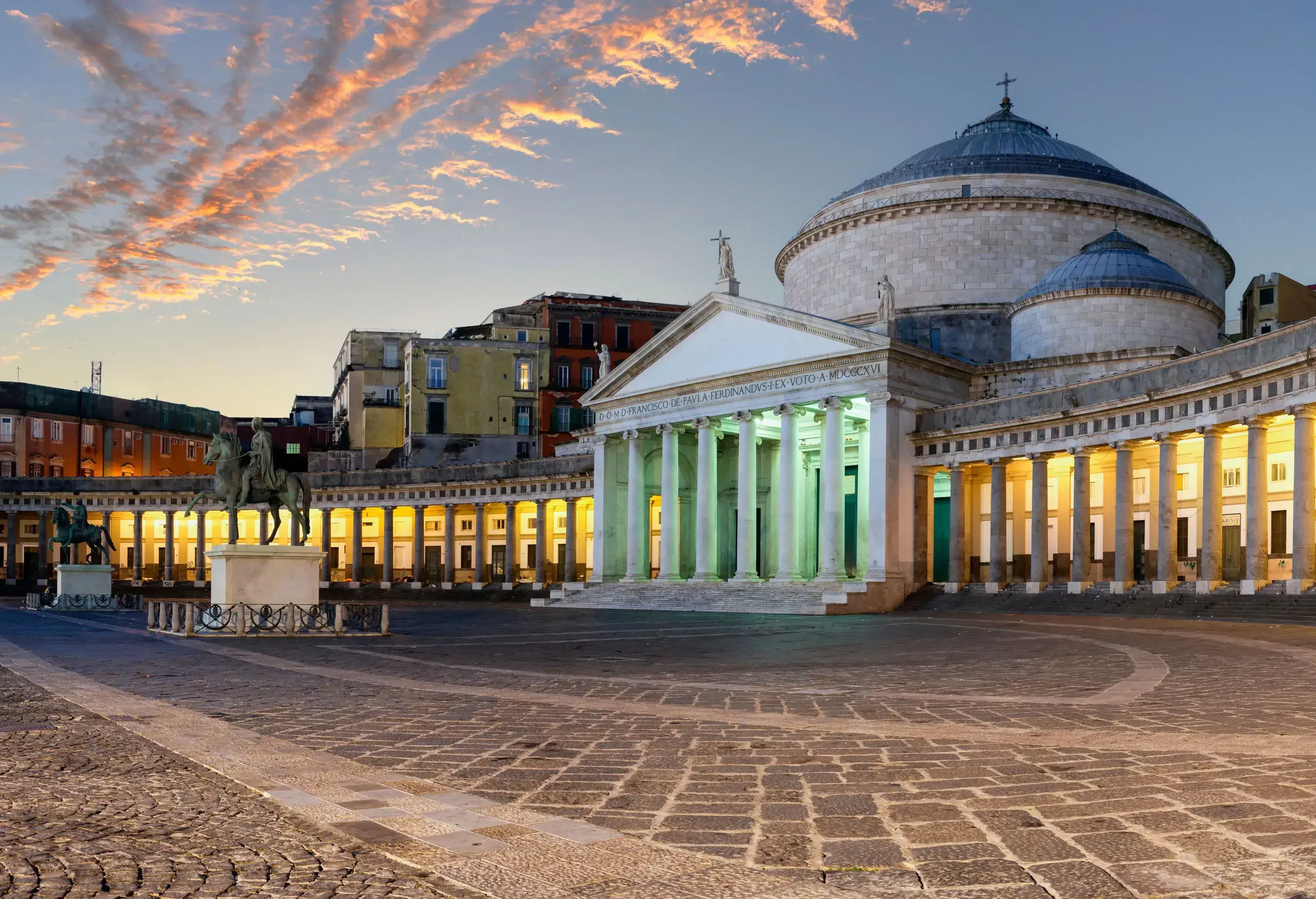 Panoramic view of the old Basilica di San Francesco di Paola at dawn
