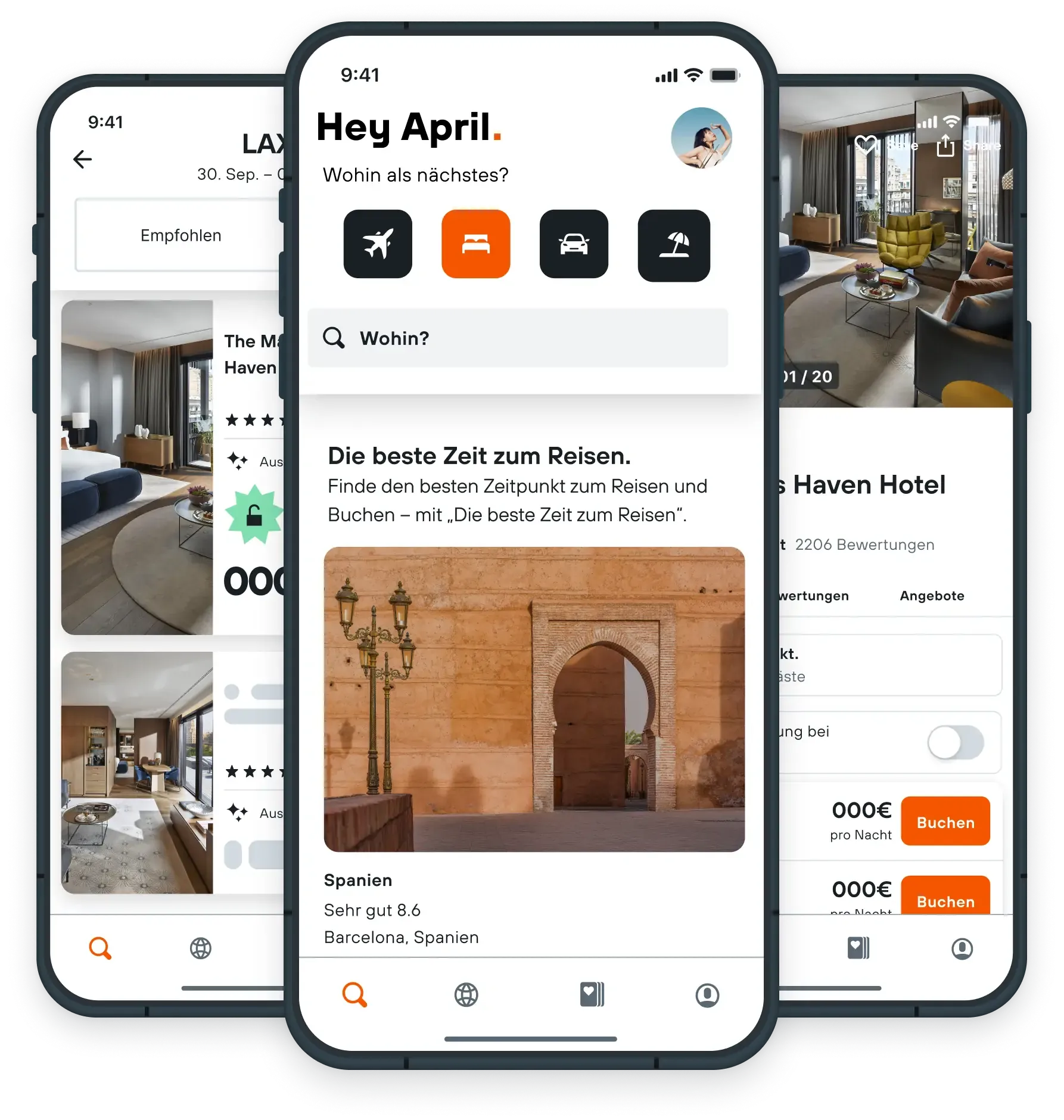 Design showing the hotel search on KAYAK app.