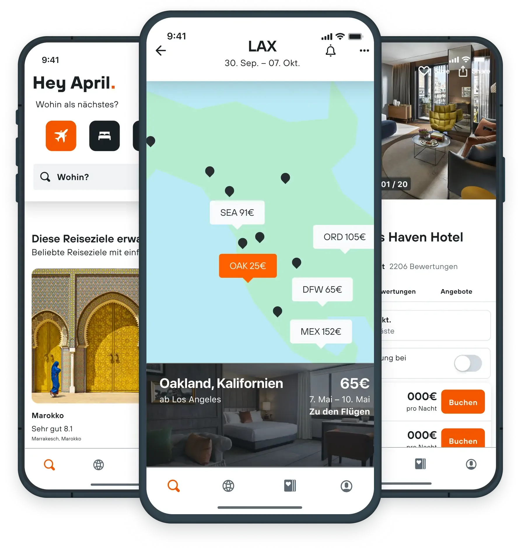 Design showing the Explore tool on KAYAK app.